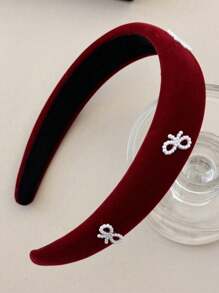 1pc Elegant Velvet Headband With Pearl Bow Decor, Suitable For Washing Face, Makeup, Daily, Evening Party And Holiday Celebration In Autumn & Winter