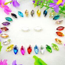 Piedras de vidrio en forma de ojo de caballo Navette, colores normales no AB, forma ovalada brillante hecha a mano, base de metal plateado con garras, cristales cosidos a mano, piedras planas con orificios para decorar ropa, vestidos, bolsos, zapatos, broches, pendientes y manualidades - Colores de fantasía - Ver 2