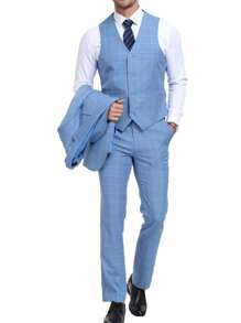 Furuyal Men's Suits Plaid Gentleman Single Breasted Slim Fit Party 3 Pieces Suit For Men Blazer Vest Pants Tie Set Holiday Wedding Business Prom Azure Size XS-3XL