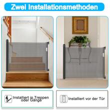 VA-Cerulean Barrière d'escalier extensible en PVC blanc/gris/noir pour animaux domestiques, barrière mobile 150 cm/180 cm/300 cm, porte d'escalier rétractable, store enrouleur, barrières pour chiens - Noir - 300 cm - Voir 3
