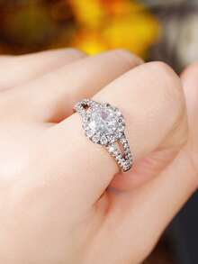 1 Chiếc nhẫn Cubic Zirconia lãng mạn dành cho phụ nữ dùng để trang trí tiệc cưới, đính hôn, quà tặng ngày lễ tình nhân - 1 # - Xem 6