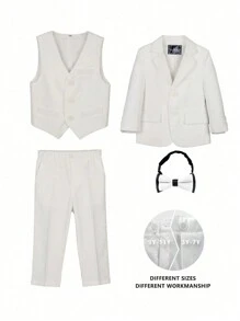 4pcs Young Boy Gentleman Suit Set: Jacket, Vest, Pants, Bow Tie, Formal Outfit Suitable For Festivals, Ceremonies, Daily Occasions