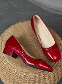 Giày cao gót đế vuông cổ thấp cho nữ, thời trang, giản dị, đa năng, giày cao cấp màu đỏ cho kỳ nghỉ, du lịch, mua sắm, hoạt động ngoài trời - Đỏ - Xem 2