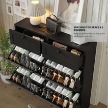 VOWNER Shoe Cabinet With 4 Flip Drawer & 2 Sliding Drawers For Storage, Freestanding Shoe Organizer For Entry, Bedroom, Hallway, Shoe Rack Gift For Halloween & Thanksgiving - màu đen - Xem 9
