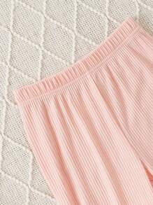 2 件女孩串珠流苏拼接优雅上衣和纯色打底裤套装，适合春秋季节 - 粉色 - 查看 8