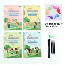 Weihnachtsdekoration 4er Pack Das gerillte Schreibheft für Alter 4-8, wiederverwendbares geriffeltes Schreibheft, magisches Rillenpraktikumskopfbuch, Vorschulrillenkallligraphie-Set mit 5 Nachfüllungen, 1 Stift, 1 Stifthalter