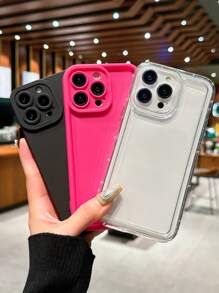 苹果 3 件纯黑瞳红色气垫透明 TPU 防震保护壳适用于 13、14、15 和 16 手机，男女通用防水防摔防刮