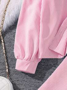 Left Mama 2pcs/Set Tween Girl New Fall Collared Long Sleeve Shirt Top & Pants