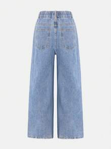 Teen Girls High Waist Straight Leg Embroidered Versatile Jeans, Suitable For Outdoor Wear