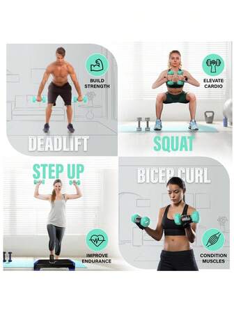 1 件实心塑料涂层防滑哑铃，适合健身爱好者、青少年、办公室工作人员室内/室外锻炼，如俯卧撑、深蹲、瑜伽、抬腿、臀桥（腿部/臀部锻炼器材）健身房配件