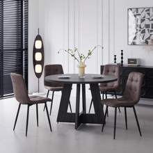 Fax Leather Dining Chairs Set Of 4 - Modern Kitchen Chairs With Metal Legs, Dinner Chair With Upholstered Cushion Seat & Square-Patterned Backrest For Dining Living Room, Bedroom, Brown