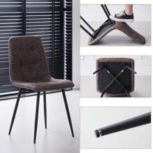 Fax Leather Dining Chairs Set Of 4 - Modern Kitchen Chairs With Metal Legs, Dinner Chair With Upholstered Cushion Seat & Square-Patterned Backrest For Dining Living Room, Bedroom, Brown