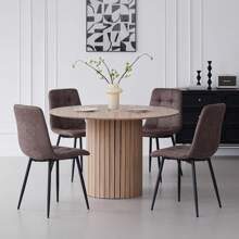 Fax Leather Dining Chairs Set Of 4 - Modern Kitchen Chairs With Metal Legs, Dinner Chair With Upholstered Cushion Seat & Square-Patterned Backrest For Dining Living Room, Bedroom, Brown