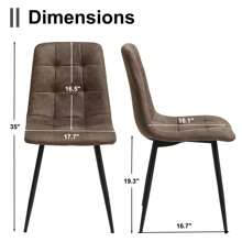Fax Leather Dining Chairs Set Of 4 - Modern Kitchen Chairs With Metal Legs, Dinner Chair With Upholstered Cushion Seat & Square-Patterned Backrest For Dining Living Room, Bedroom, Brown