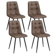Fax Leather Dining Chairs Set Of 4 - Modern Kitchen Chairs With Metal Legs, Dinner Chair With Upholstered Cushion Seat & Square-Patterned Backrest For Dining Living Room, Bedroom, Brown