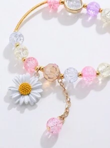 1 Pc Daisy Elastic Bracelet With Colorful Bead, Cute Sunflower Friend Gift, Student Accessory
