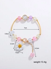 1 Pc Daisy Elastic Bracelet With Colorful Bead, Cute Sunflower Friend Gift, Student Accessory