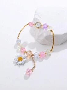 1 Pc Daisy Elastic Bracelet With Colorful Bead, Cute Sunflower Friend Gift, Student Accessory