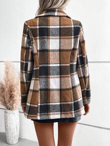 Casual Checkered Thermal Lined Jacket, Autumn/Winter - Coffee Brown - View 2