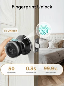 Arpha Smart Door Knob, Fingerprint Door Lock, Smart Lock Biometric Door Lock Fingerprint Door Knob With Tuya App Control, Silent Mode, Keyless Entry Door Lock, Suitable For Bedroom, Cloakroom, Apartments Offices, Hotels - màu đen - Xem 1