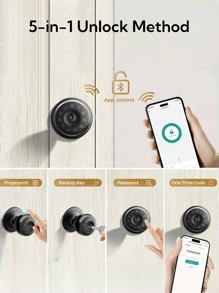 Arpha Smart Door Knob, Fingerprint Door Lock, Smart Lock Biometric Door Lock Fingerprint Door Knob With Tuya App Control, Silent Mode, Keyless Entry Door Lock, Suitable For Bedroom, Cloakroom, Apartments Offices, Hotels - màu đen - Xem 4