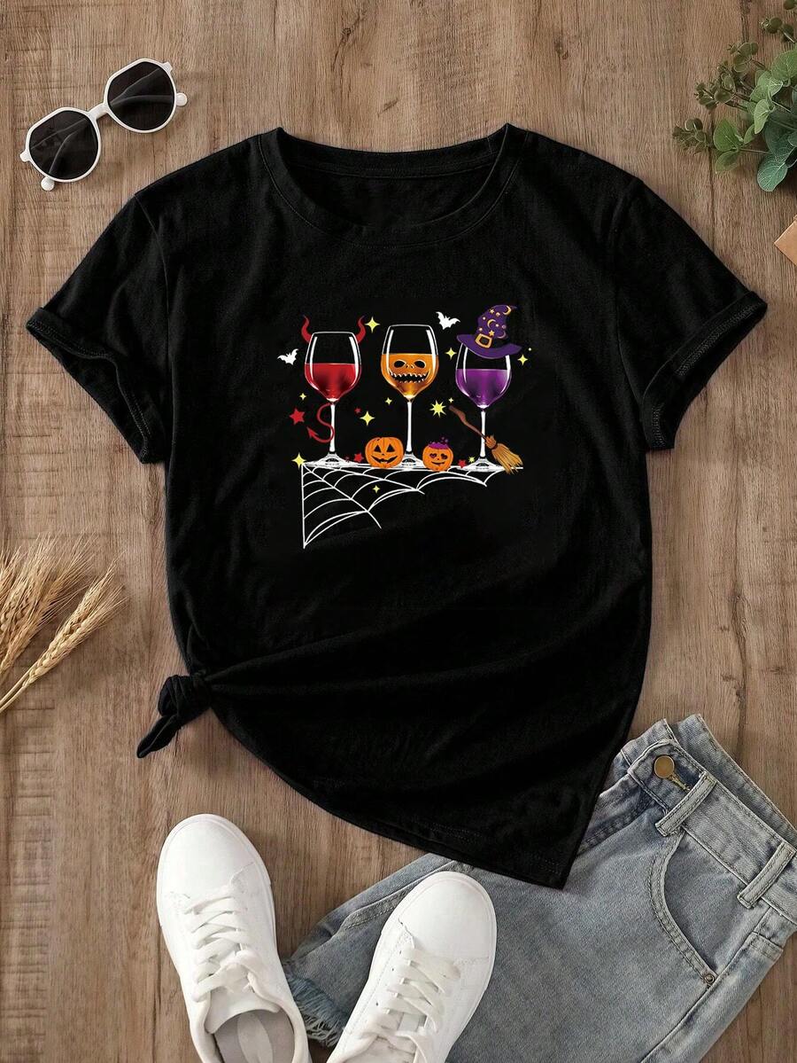 Camiseta con estampado de halloween - Negro - Ver 1
