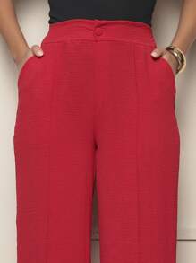 Duna Fabric Wide Leg Pants With Button Blogger Elastic Social Pants - Merah - View 2
