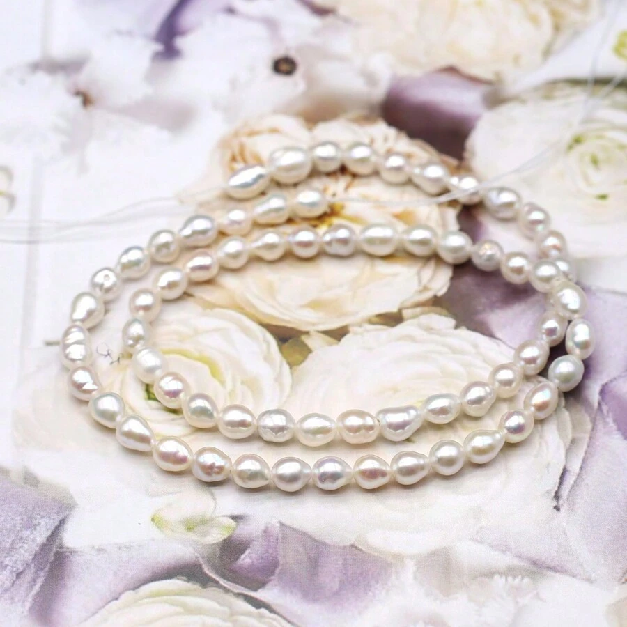 1 串 A 级 100% 天然淡水珍珠米粒形迷你珠子饰品 DIY 女士男士项链首饰制作配件日常礼物 - 白色 - 查看 1