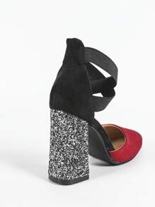 Wide Width & Extra Wide High Heel Criss-Cross Elastic Pointed Toe Chunky Heel Versatile Pumps