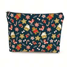 New Christmas Gingerbread Man Makeup Bag, Outdoor Portable Double-Sided Print Clutch Storage Bag, Cosmetics Toiletry Pouch - Navy Blue - View 6