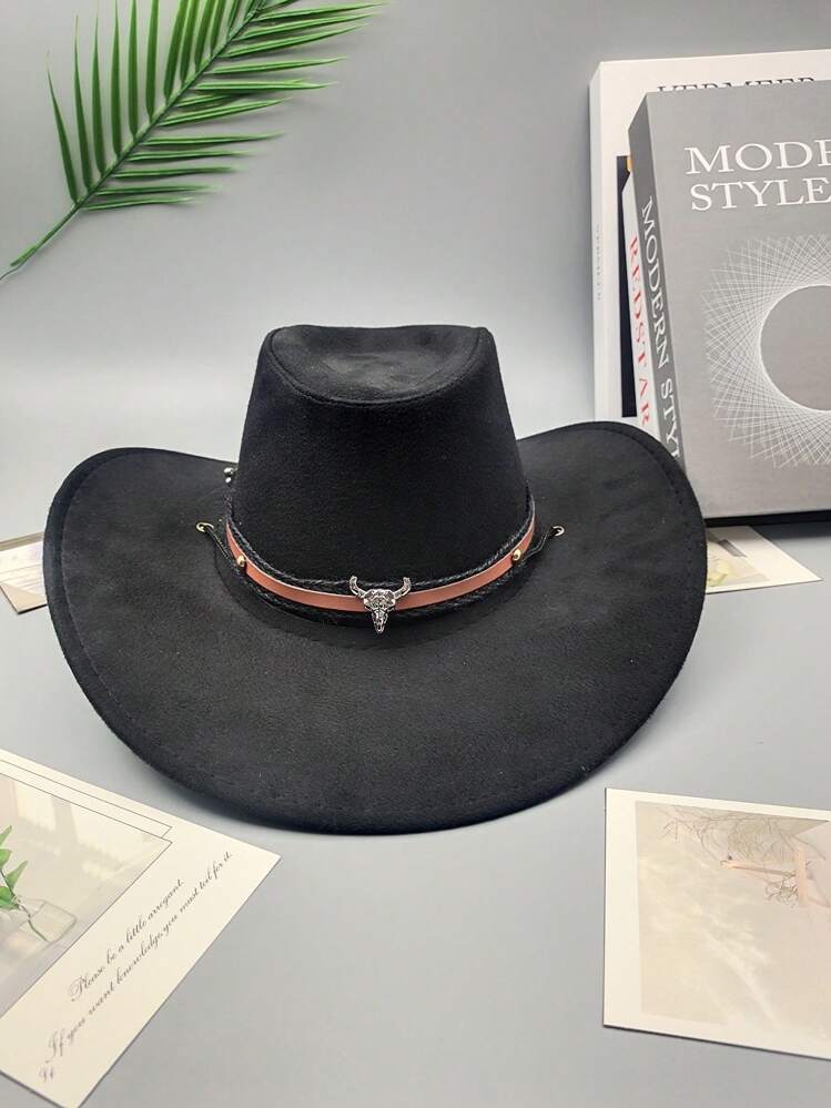1pc Faux Suede Western Cowboy Hoed, Unisex, Geschikt Voor Feesten En Uitjes. Halloween - Bruine cowboyhoed - Bekijken 9