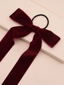 1 件女士红色天鹅绒长飘带蝴蝶结发圈，优雅女士大蝴蝶结发饰，适合日常佩戴和节日，由涤纶制成，适合所有季节，优雅的派对聚会 - 紅色 - 查看 3