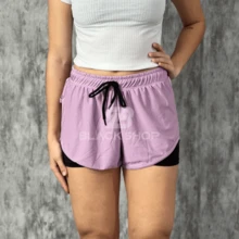 KIT 2 Women's Shorts 2 In 1 Men's Gym Bermuda Running Training With Elastane - 紫色 - 查看 4