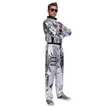 Adult Men Astronaut Costume Silver Space Jumpsuit For - Silver - View 7
