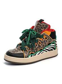 Fall/Winter Leopard Print High-Top Casual Sneakers, Comfortable & Fashionable Outdoor Sports Shoes For All Seasons, Plus Size