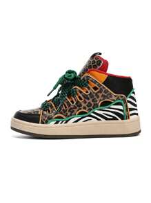 Fall/Winter Leopard Print High-Top Casual Sneakers, Comfortable & Fashionable Outdoor Sports Shoes For All Seasons, Plus Size