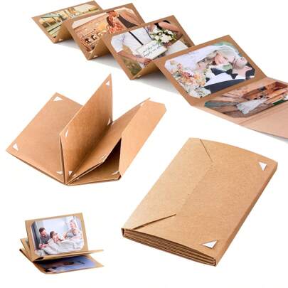 Álbum de coleção de cartões postais fotográficos de 1 peça de 6 polegadas, álbum de fotos dobrável estilo acordeão faça você mesmo, álbum de capa de cartão dobrável, cáqui