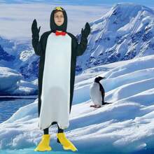 Men Penguin Costume Cosplay Fuuny Cute Adult Penguin Jumpsuit - Black and White - View 2