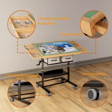 1500 Piece Jigsaw Puzzle Table With Legs,Jigsaw Puzzle Board Portable With 4 Drawers And Cover,35"X26"Adjustable Puzzle Tables For Adults,Gift For Mom - 黑色 - 查看 5