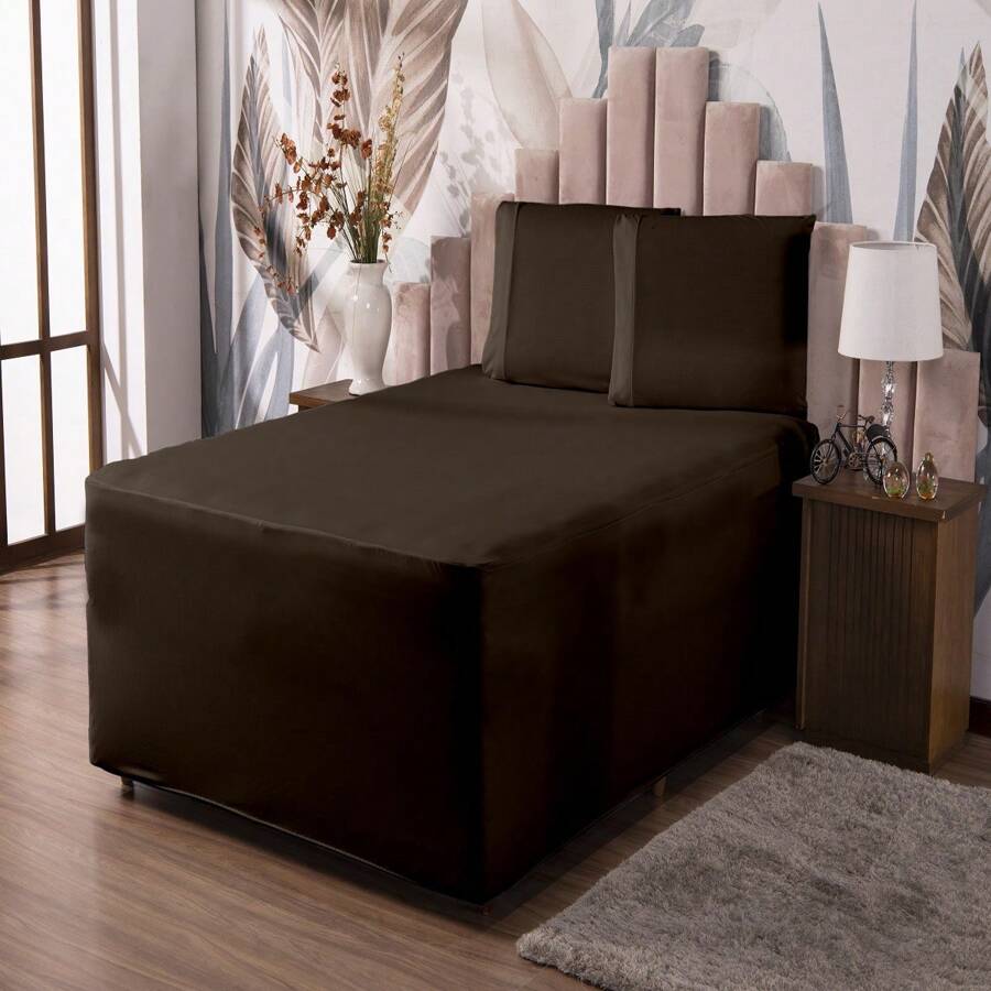 3-Piece Queen Size Sheet Set Fitted Bed Fits Mattress + Box Gel Mesh With Elastane Fits Tight - 鏽棕色 - 查看 1