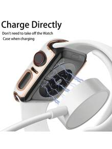 1pc White Women Men Fashionable Carved 2 In 1 Ultra-Thin Tempered Glass Screen Protector Anti-Fall Watch Case, Compatible With Apple Watch Case 38/40/41/42/44/45/46/49Mm, For Apple Watch Series Ultra/SE/11/10/9/8/7/6/5/4/3/2/1, Intelligent Watch Case Accessories