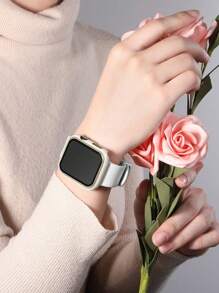 1pc White Women Men Fashionable Carved 2 In 1 Ultra-Thin Tempered Glass Screen Protector Anti-Fall Watch Case, Compatible With Apple Watch Case 38/40/41/42/44/45/46/49Mm, For Apple Watch Series Ultra/SE/11/10/9/8/7/6/5/4/3/2/1, Intelligent Watch Case Accessories