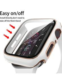 1pc White Women Men Fashionable Carved 2 In 1 Ultra-Thin Tempered Glass Screen Protector Anti-Fall Watch Case, Compatible With Apple Watch Case 38/40/41/42/44/45/46/49Mm, For Apple Watch Series Ultra/SE/11/10/9/8/7/6/5/4/3/2/1, Intelligent Watch Case Accessories