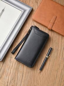 GOKE 新款时尚经典长款商务男士钱包高端多功能拉链钱包带多个卡槽时尚设计学生圣诞礼物感恩节礼物男士复古礼物腕带钥匙扣钱包 - 黑色 - 查看 1