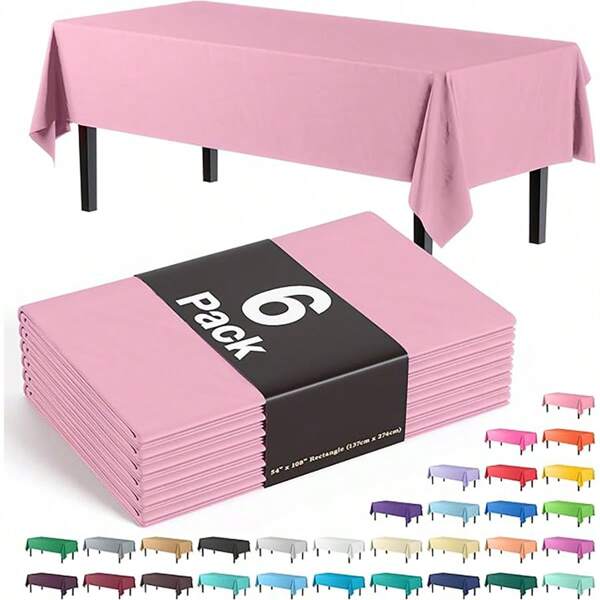 6 toalhas de mesa retangulares de plástico de cor lisa - Não tecido, entrançado, 100% PEVA, fácil de limpar, transparência mínima - Adequadas para uso doméstico, festas, casamentos, restaurantes e comerciais!