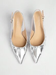 Giày cao gót đế giữa thời trang, giản dị, rộng rãi, đa năng cỡ lớn dành cho nữ - Bạc kim loại - Xem 9