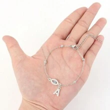 1件新款时尚眼睛字母不锈钢串珠手链，女士 - 銀色 - 查看 3