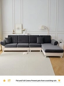 1pc Silver Fox Plush Non-Slip Sofa Cushion Cover, Soft & Skin-Friendly, Pet Proof, Stretchable, Suitable For L-Shaped And 1/2/3/4 Seater Sofa In Living Room, Sold Individually (Pillow Not Included) - Dark Grey - View 6