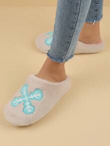 Dép đi trong nhà giữ nhiệt mùa thu/đông cho nữ, dép đi trong nhà ấm áp thêu họa tiết hoạt hình dễ thương, thời trang - Màu Khaki - Xem 3