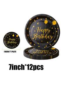 68-72 件/套黑色生日气球主题一次性餐具套装，包括 7 英寸盘子 + 9 英寸盘子 + 餐巾 + 纸杯，可用于生日派对、野餐、露营、派对、聚会、礼品、烧烤、各种派对、餐厅装饰、晚宴、餐具、炊具、生日装饰、沐浴和厨房 - 彩色 - 查看 10